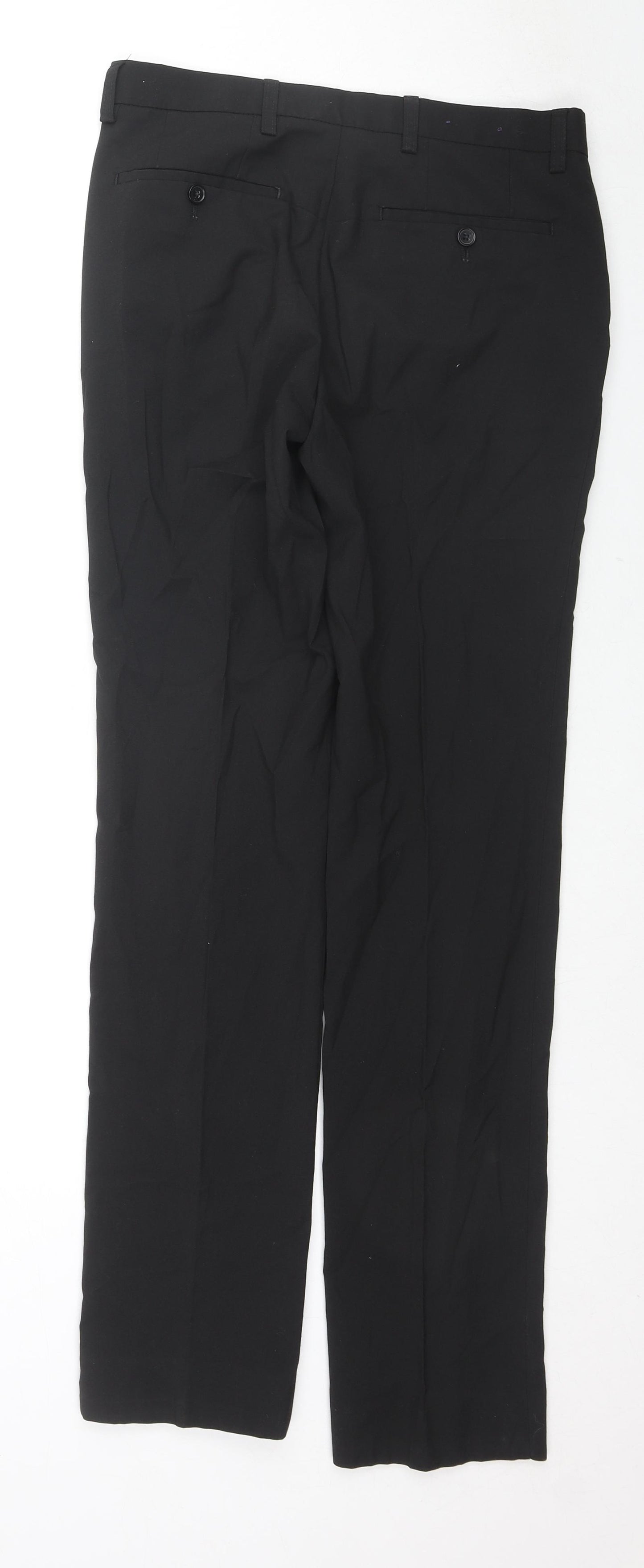 NEXT Mens Black Polyester Trousers Size 30 in L33 in Regular Zip