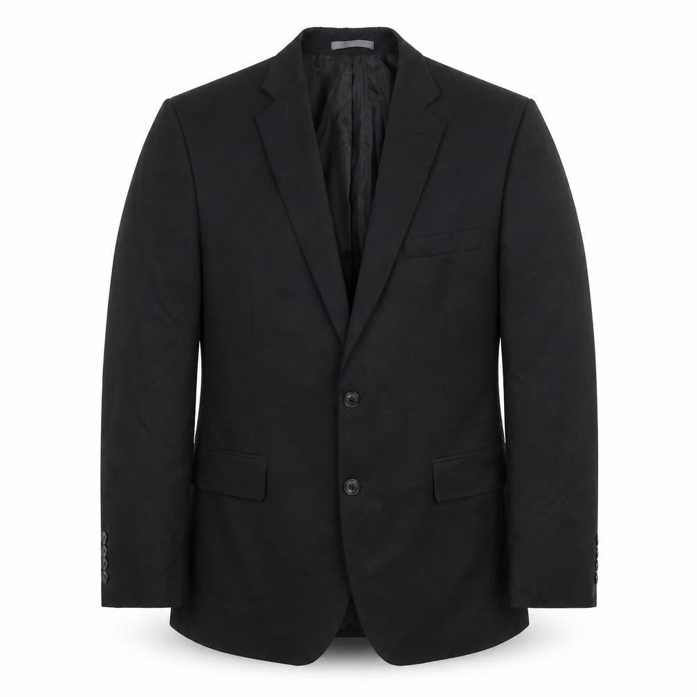 Front view of Marks & Spencer men’s black polyester jacket suit jacket, size 42, regular
