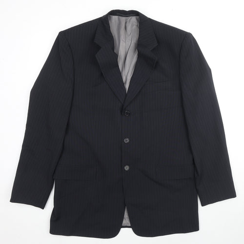 C&A Mens Black Striped Polyester Jacket Suit Jacket Size 40 Regular