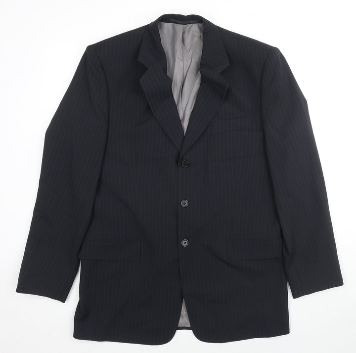 C&A Mens Black Striped Polyester Jacket Suit Jacket Size 40 Regular