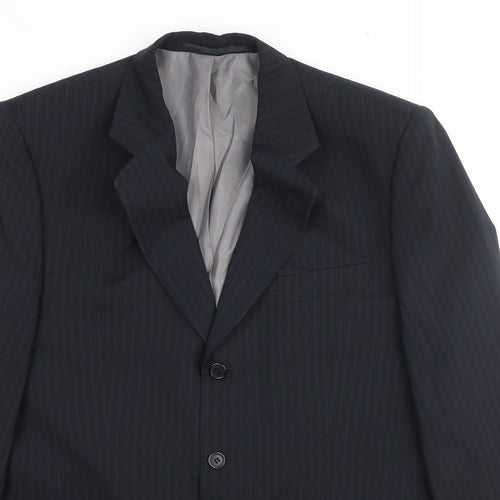 C&A Mens Black Striped Polyester Jacket Suit Jacket Size 40 Regular