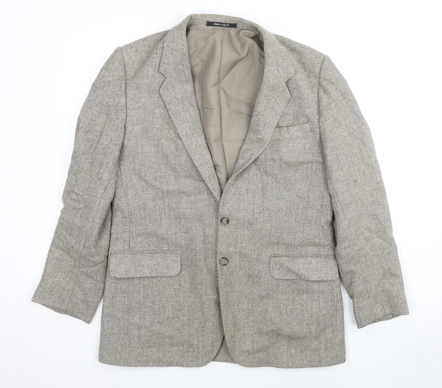St Michael Mens Beige Herringbone Wool Jacket Suit Jacket Size 40 Regular