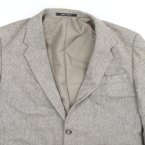 St Michael Mens Beige Herringbone Wool Jacket Suit Jacket Size 40 Regular