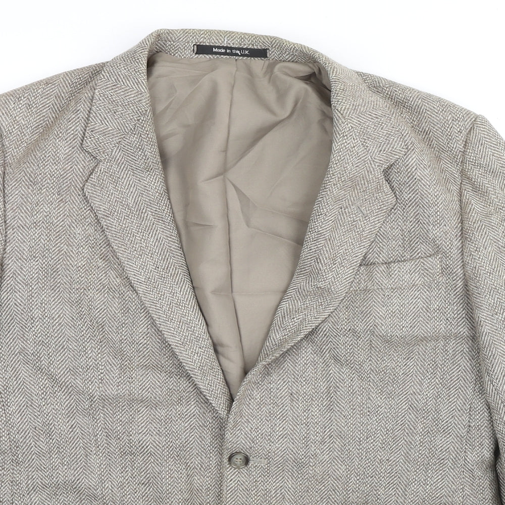 St Michael Mens Beige Herringbone Wool Jacket Suit Jacket Size 40 Regular