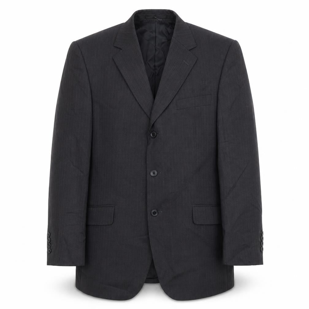 Front view of Burton men’s grey striped wool jacket suit jacket, size 40, regular