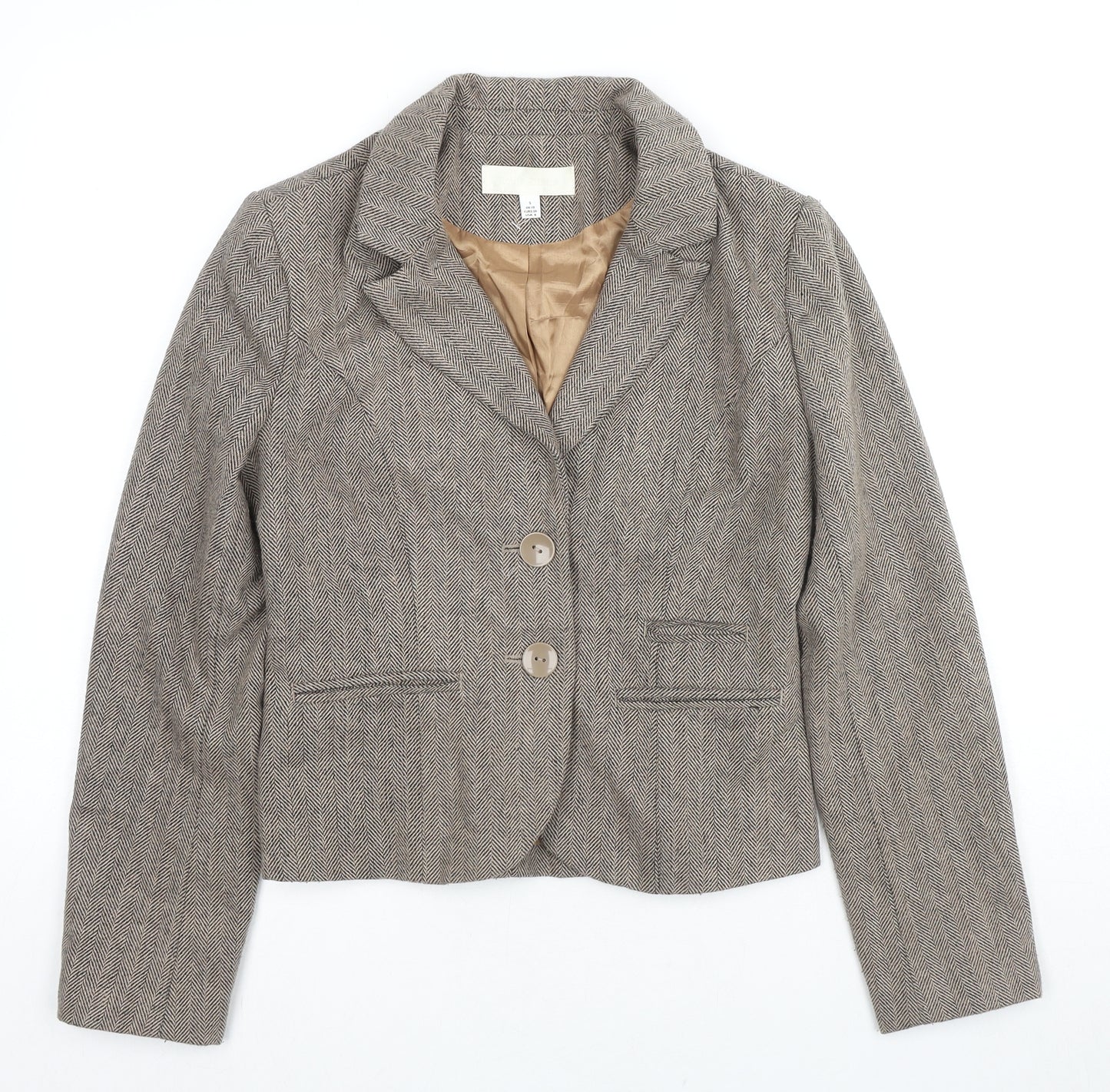Ronit Zilkha Womens Beige Geometric Jacket Blazer Size 10 Button