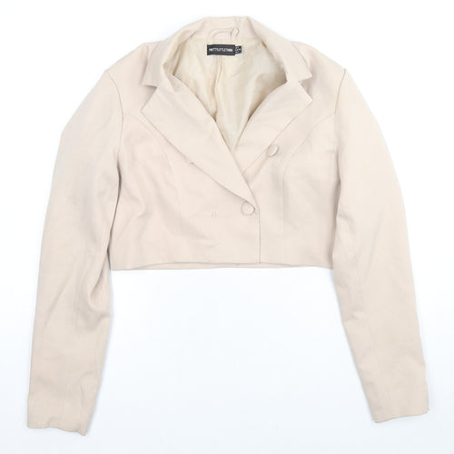 PRETTYLITTLETHING Womens Beige Jacket Blazer Size 8 Button
