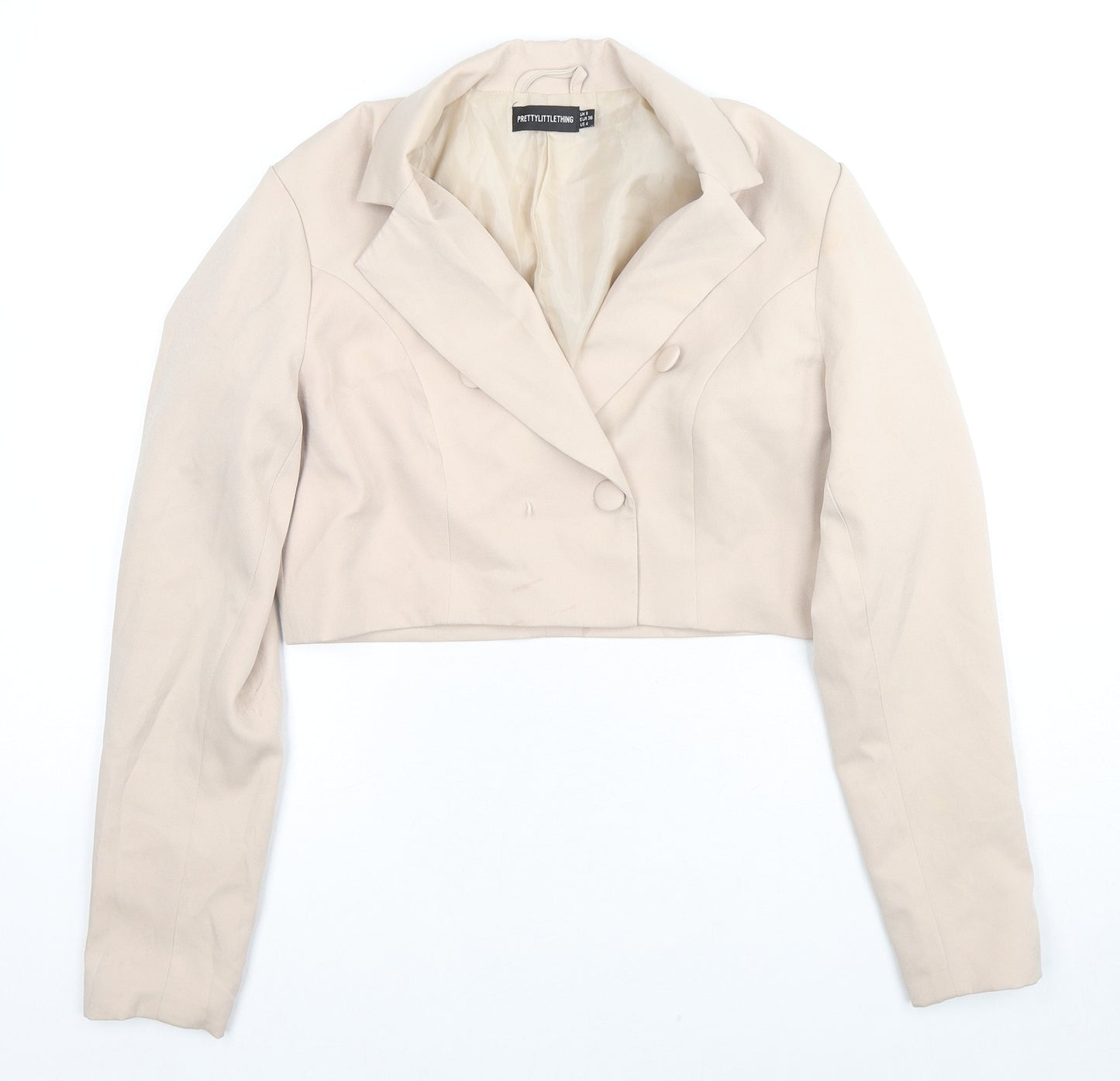 PRETTYLITTLETHING Womens Beige Jacket Blazer Size 8 Button