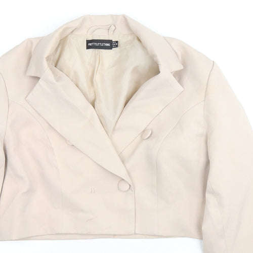 PRETTYLITTLETHING Womens Beige Jacket Blazer Size 8 Button