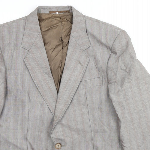 Trevira Mens Grey Striped Polyester Jacket Suit Jacket Size 42 Regular