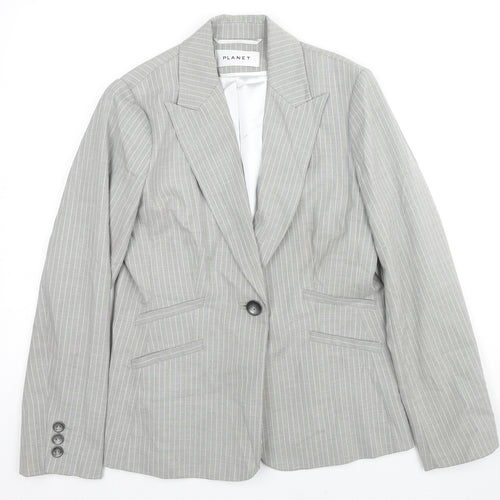 Planet Womens Grey Striped Polyester Jacket Blazer Size 10