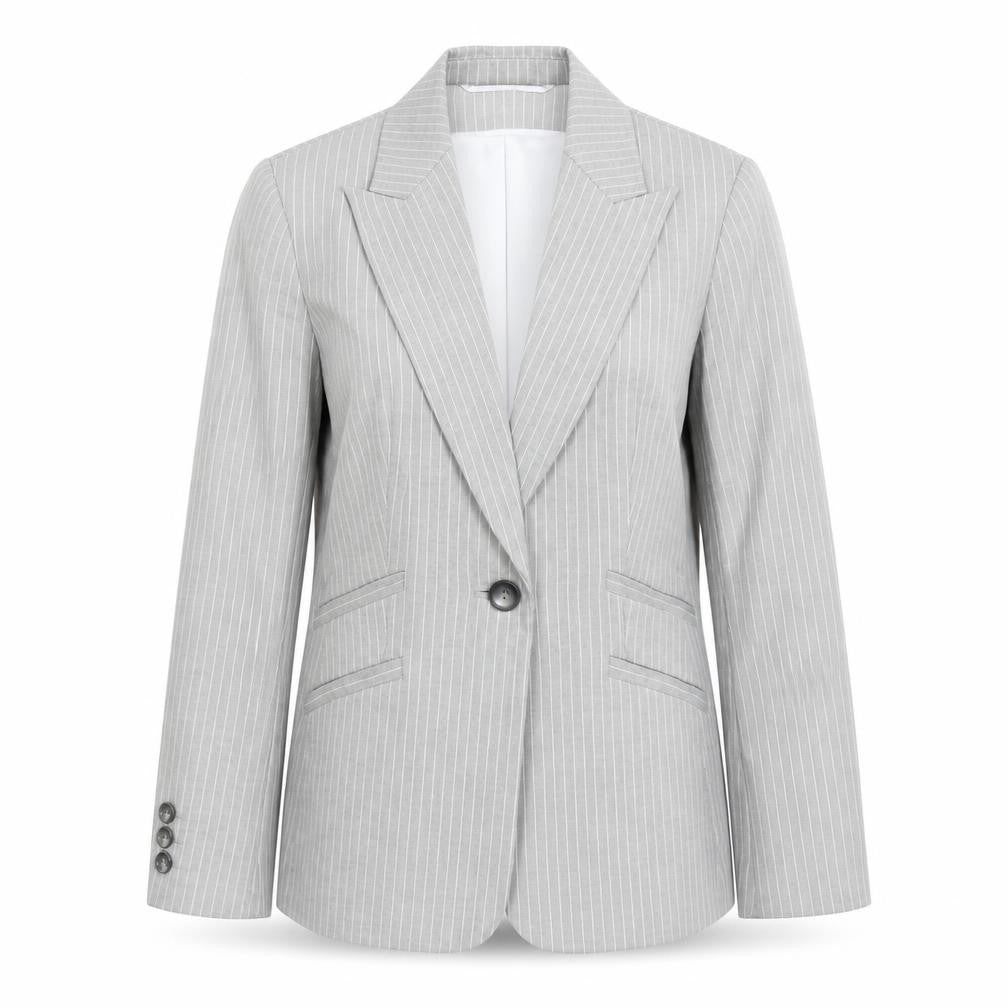 Planet Womens Grey Striped Polyester Jacket Blazer Size 10