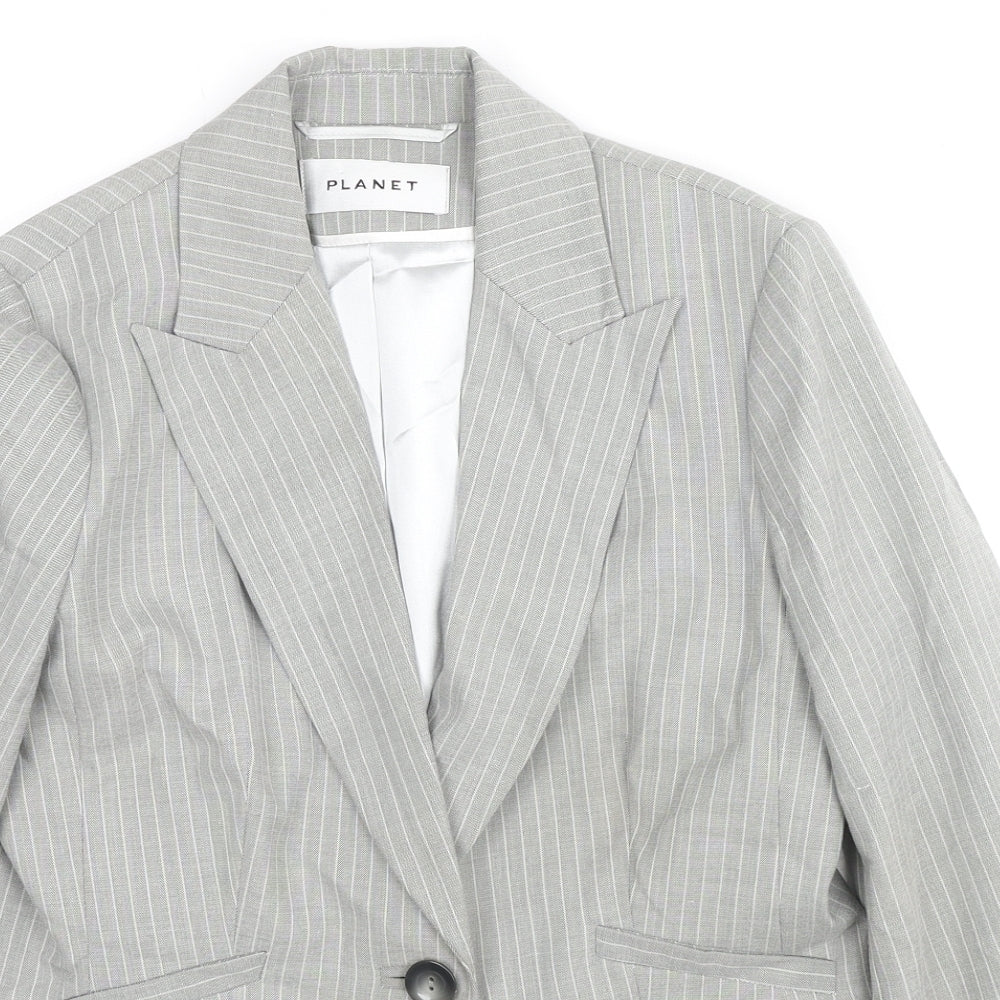 Planet Womens Grey Striped Polyester Jacket Blazer Size 10