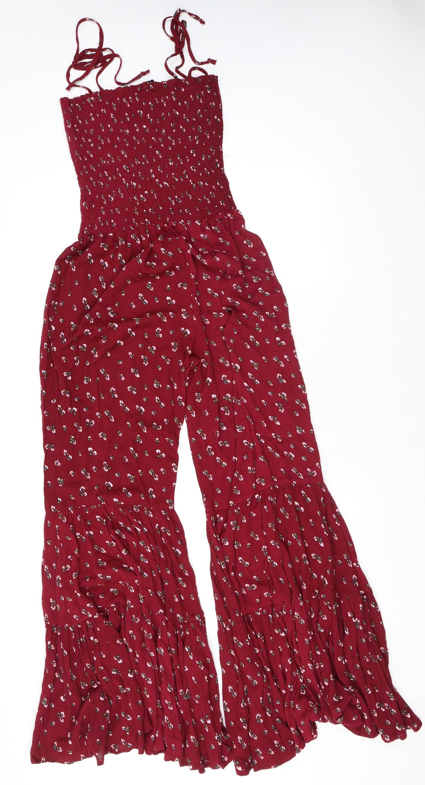 Storia Womens Red Floral Polyester Jumpsuit One-Piece Size M L29 in Pullover