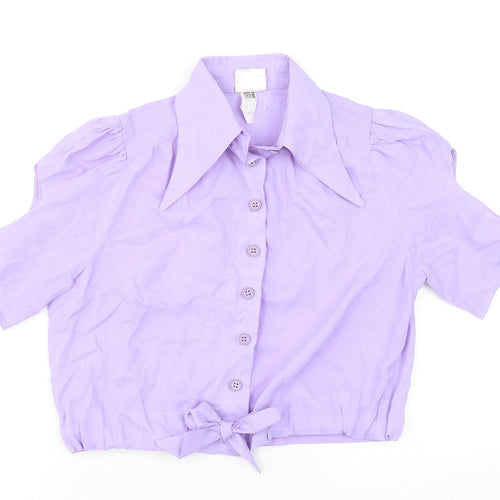 Looking Glass Original Womens Purple Polyester Cropped Button-Up Size 12 Collared