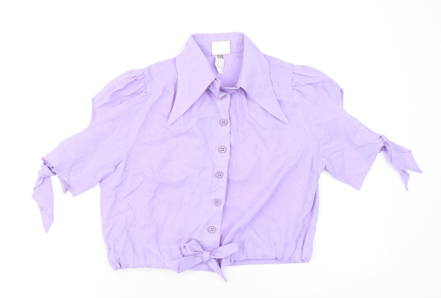 Looking Glass Original Womens Purple Polyester Cropped Button-Up Size 12 Collared