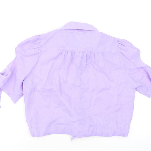 Looking Glass Original Womens Purple Polyester Cropped Button-Up Size 12 Collared