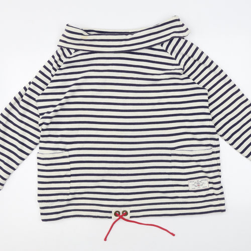Joules Womens White Striped Cotton Jersey Blouse Size 16 Mock Neck - Drawstring