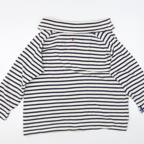 Joules Womens White Striped Cotton Jersey Blouse Size 16 Mock Neck - Drawstring