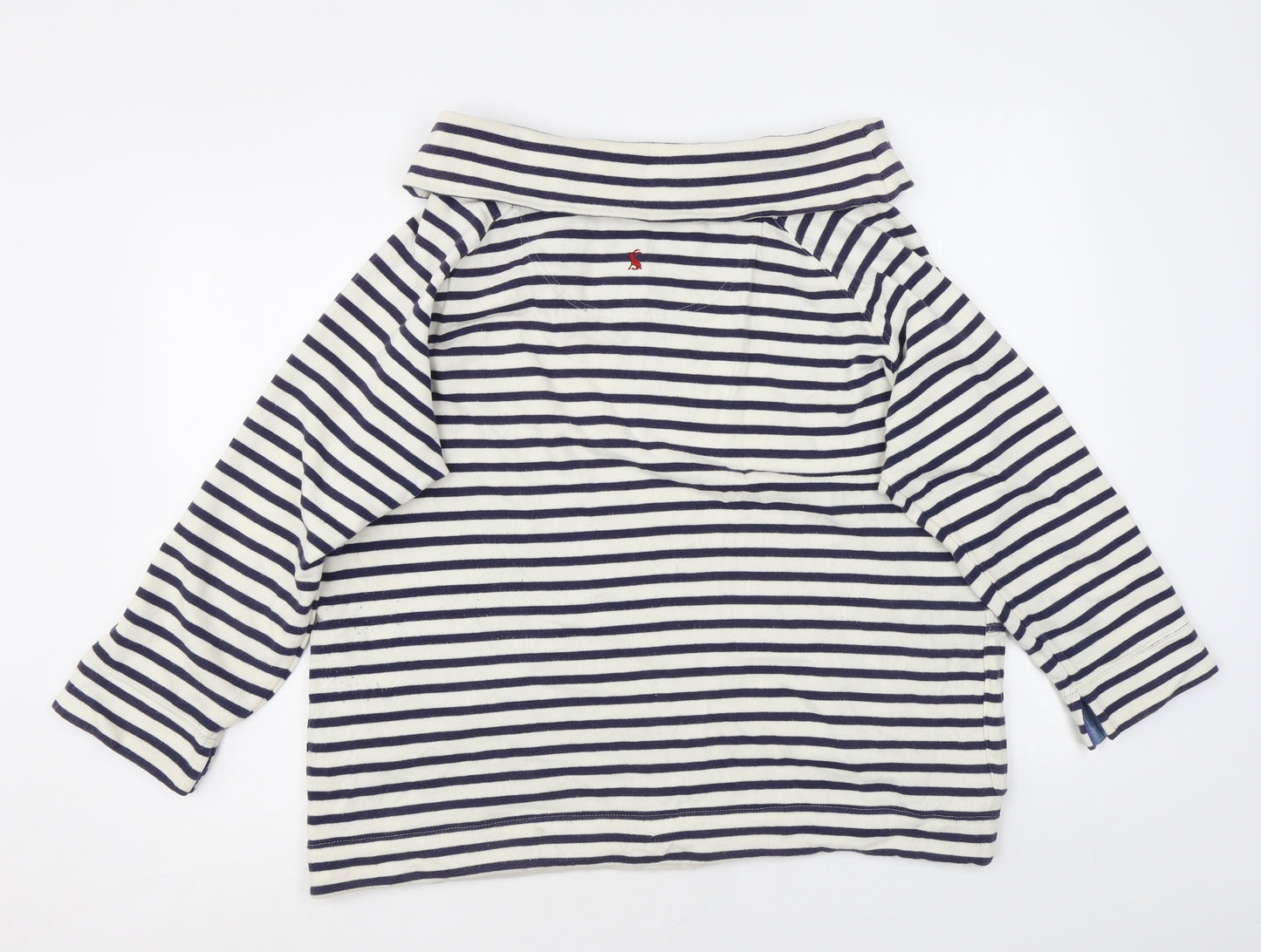 Joules Womens White Striped Cotton Jersey Blouse Size 16 Mock Neck - Drawstring