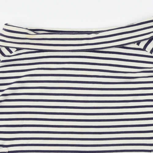 Joules Womens White Striped Cotton Jersey Blouse Size 16 Mock Neck - Drawstring