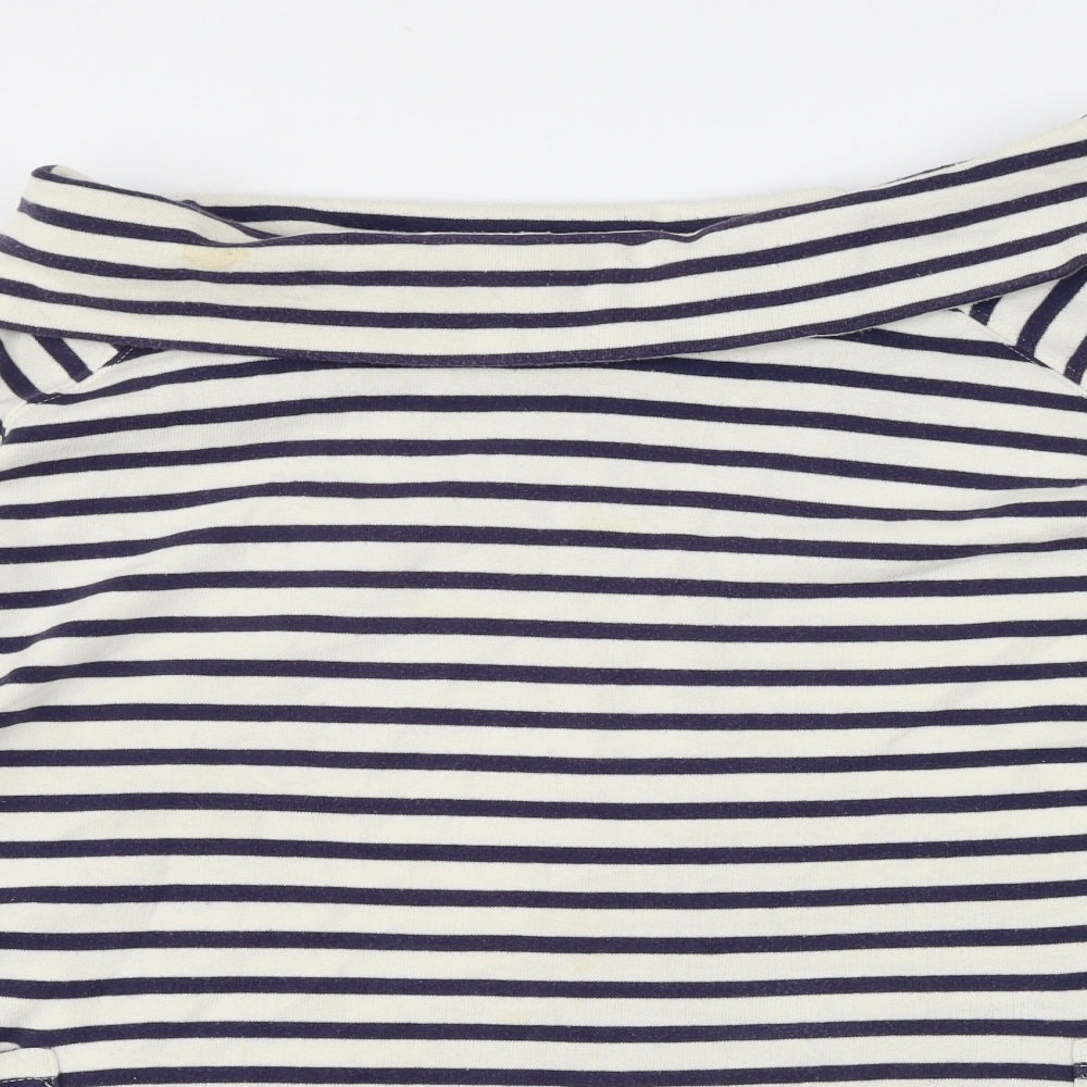 Joules Womens White Striped Cotton Jersey Blouse Size 16 Mock Neck - Drawstring