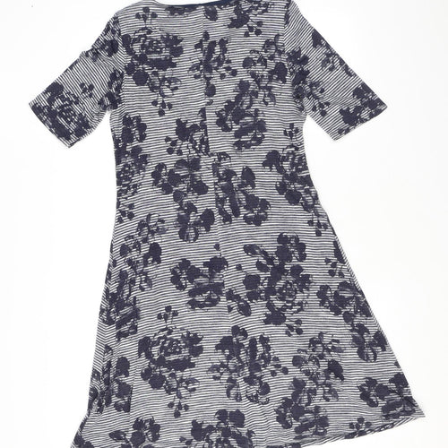 M&Co Womens Blue Floral Viscose A-Line Size 14 Round Neck Pullover