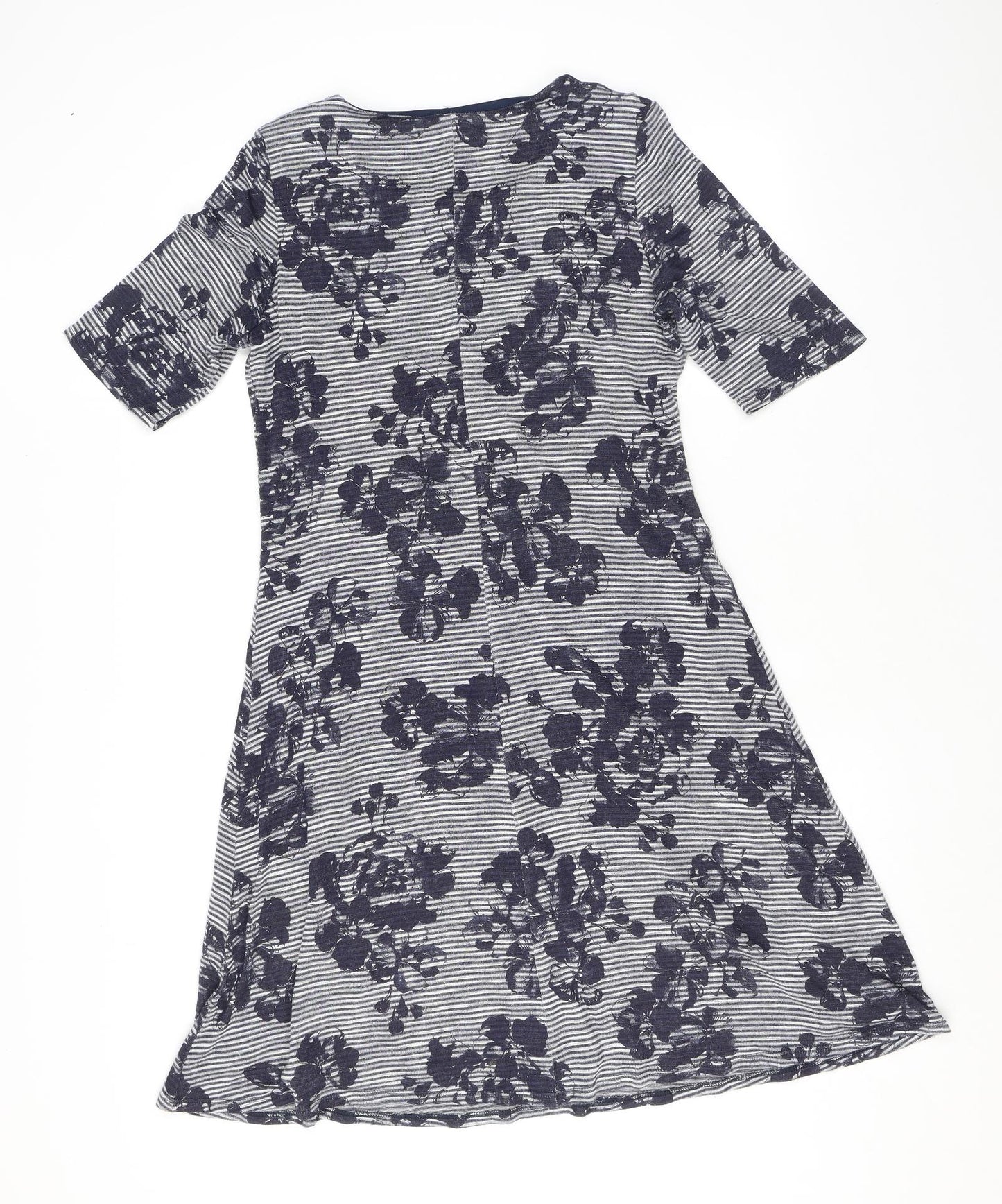 M&Co Womens Blue Floral Viscose A-Line Size 14 Round Neck Pullover