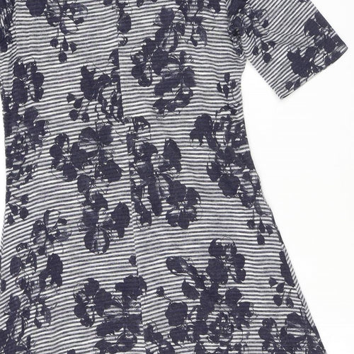 M&Co Womens Blue Floral Viscose A-Line Size 14 Round Neck Pullover