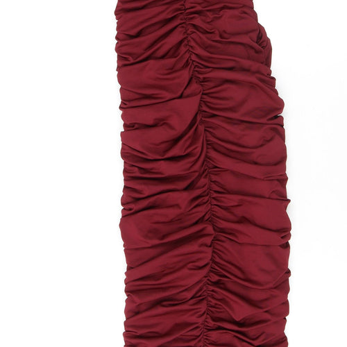 Oh Polly Womens Red Polyester Bodycon Size 6 Square Neck Zip