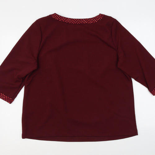 Bonmarché Womens Red Polyester Basic Blouse Size 18 Round Neck