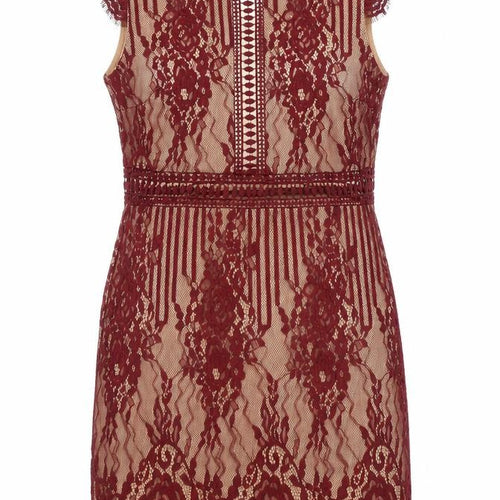 Forever 21 Womens Red Nylon Mini Size L Round Neck Button - Lace Open Back