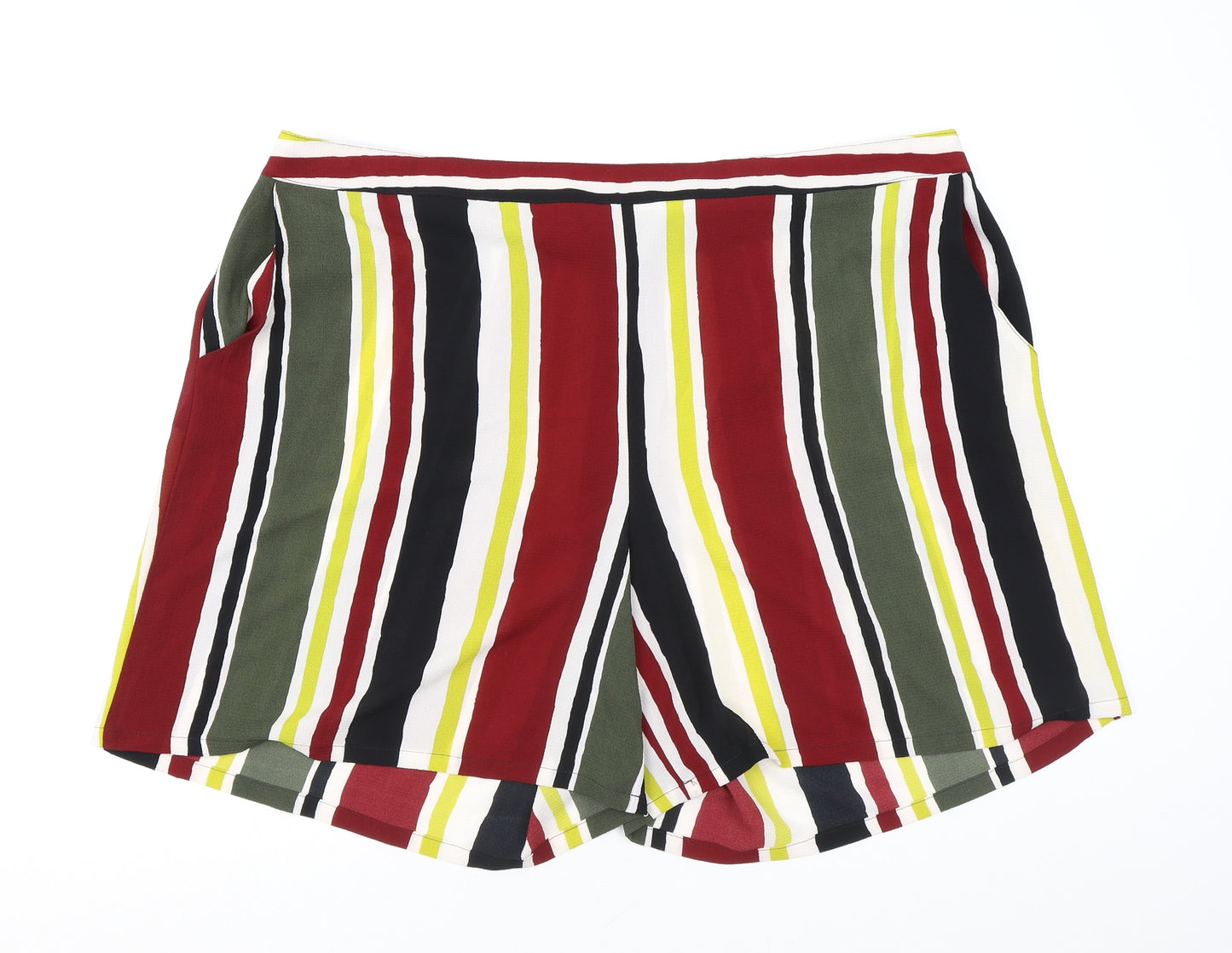 Bonmarché Womens Multicoloured Striped Polyester Basic Shorts Size 24 L7 in Regular Pull On