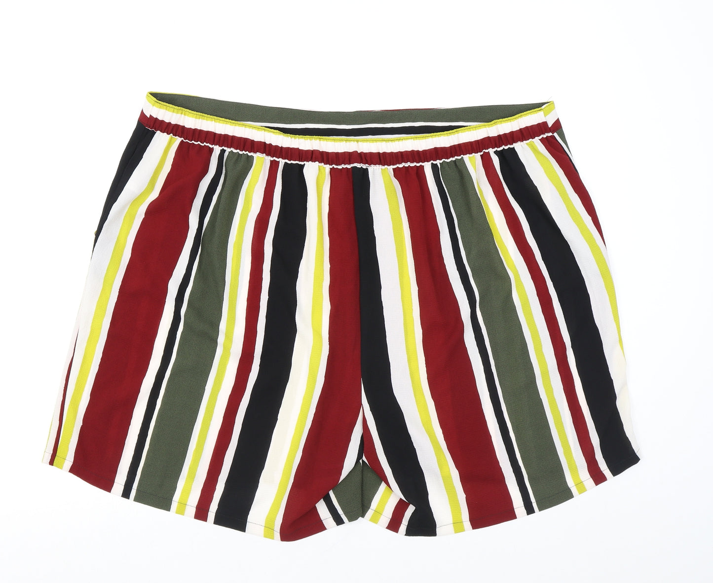 Bonmarché Womens Multicoloured Striped Polyester Basic Shorts Size 24 L7 in Regular Pull On