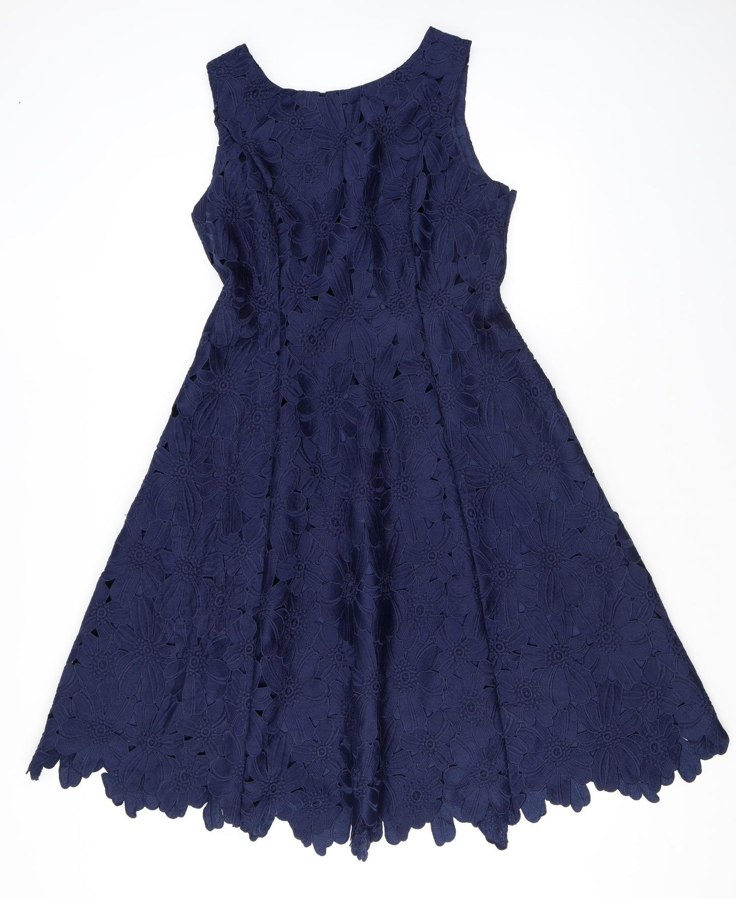 Phase Eight Womens Blue Floral Polyester A-Line Size 14 Round Neck Zip