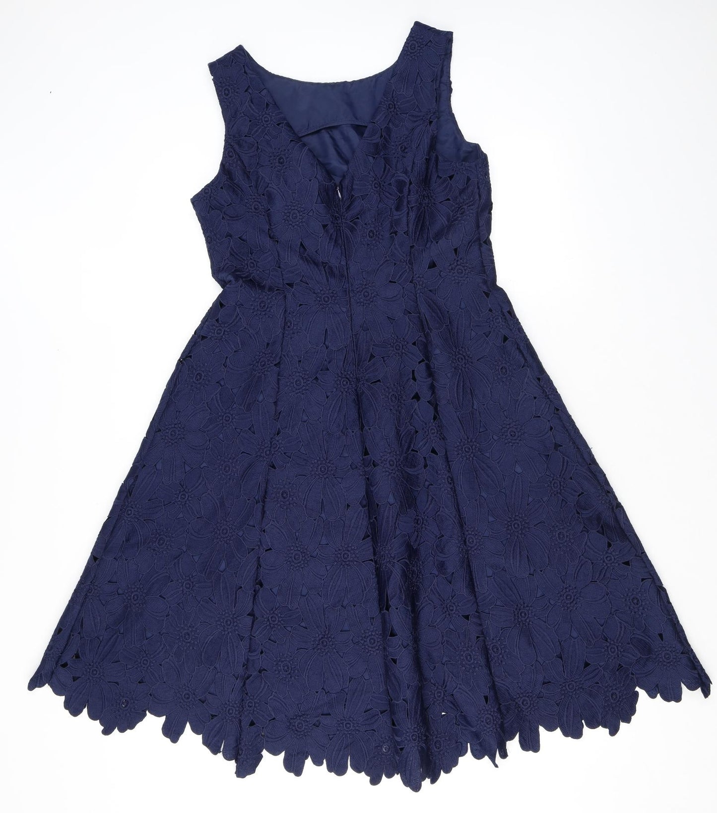 Phase Eight Womens Blue Floral Polyester A-Line Size 14 Round Neck Zip