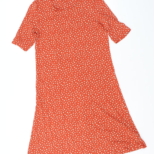 Marks and Spencer Womens Orange Polka Dot Viscose Shift Size 8 Round Neck Pullover