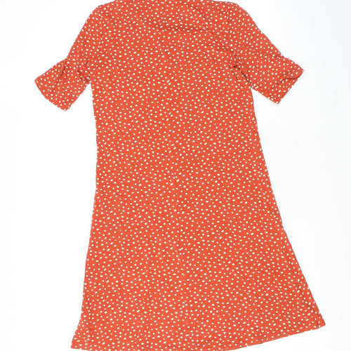 Marks and Spencer Womens Orange Polka Dot Viscose Shift Size 8 Round Neck Pullover