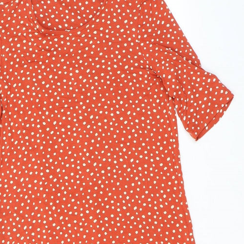 Marks and Spencer Womens Orange Polka Dot Viscose Shift Size 8 Round Neck Pullover