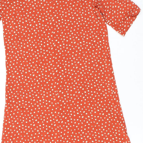 Marks and Spencer Womens Orange Polka Dot Viscose Shift Size 8 Round Neck Pullover