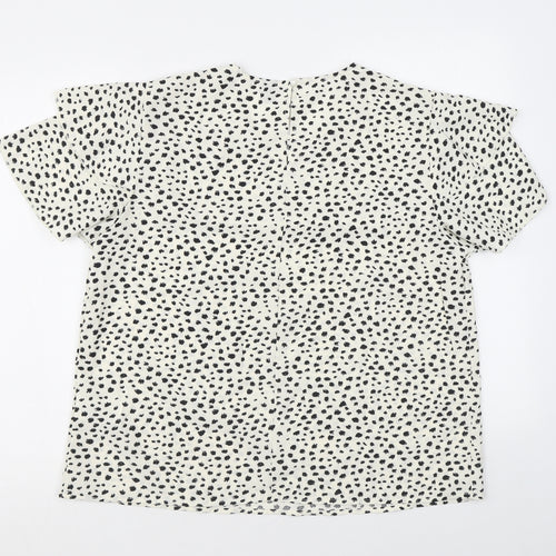Gomorn Womens White Geometric Polyester Basic T-Shirt Size XL Round Neck