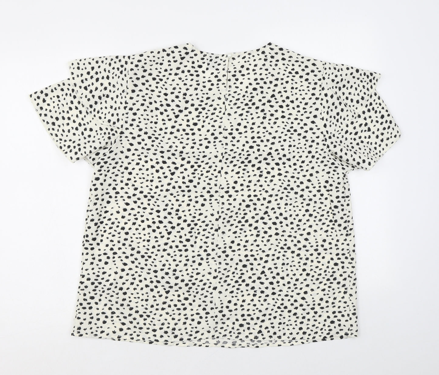 Gomorn Womens White Geometric Polyester Basic T-Shirt Size XL Round Neck
