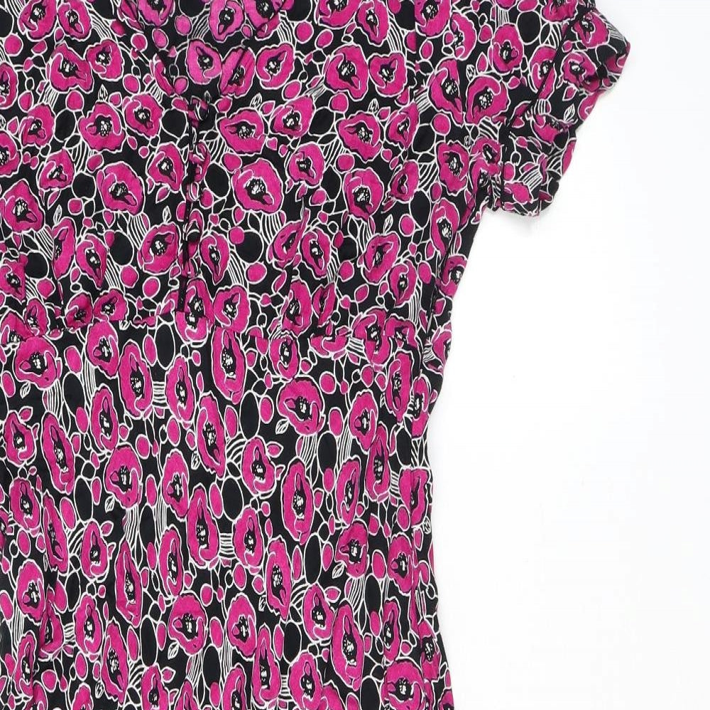 EAST Womens Purple Floral Viscose A-Line Size 12 V-Neck Button