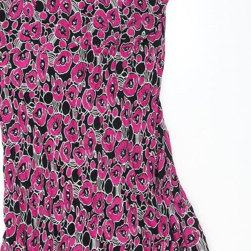 EAST Womens Purple Floral Viscose A-Line Size 12 V-Neck Button
