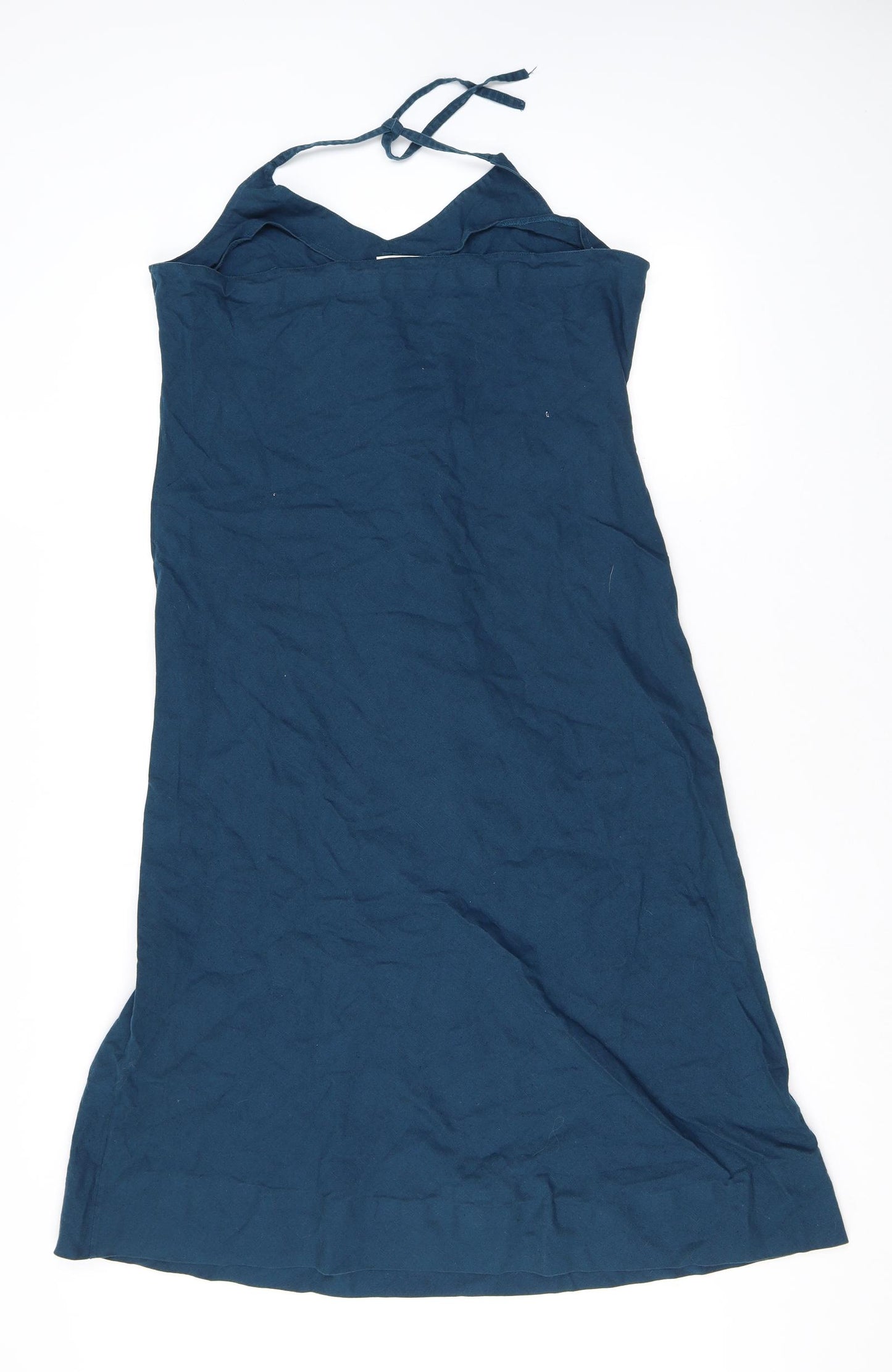 Adini Womens Blue Cotton A-Line Size L Halter Tie - Flower detail