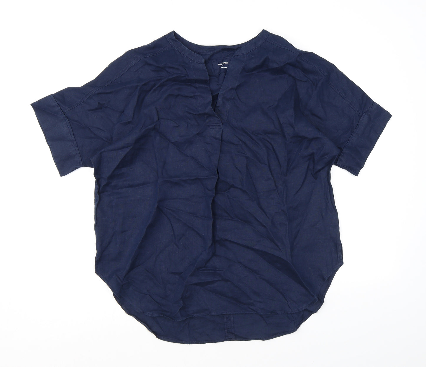 Marks and Spencer Womens Blue Linen Basic Blouse Size 14 Henley