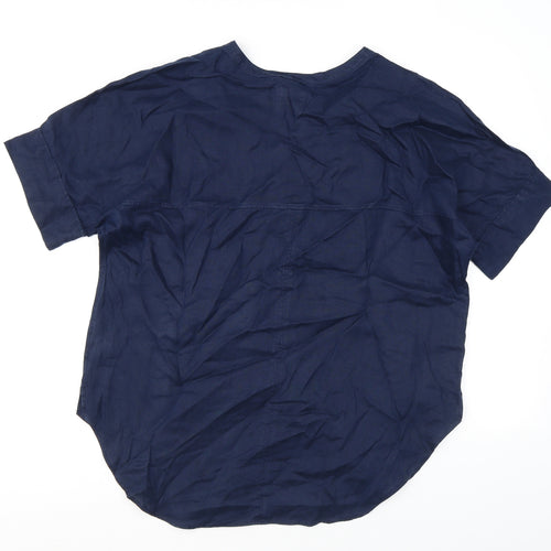 Marks and Spencer Womens Blue Linen Basic Blouse Size 14 Henley