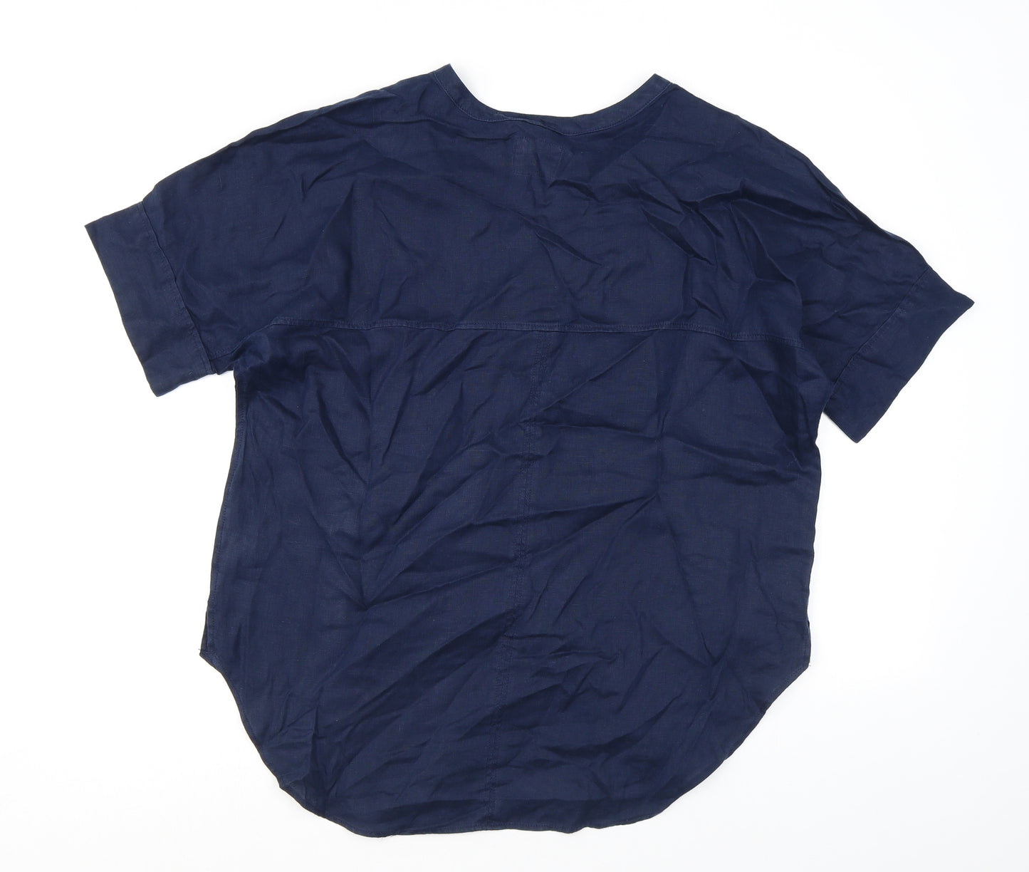 Marks and Spencer Womens Blue Linen Basic Blouse Size 14 Henley