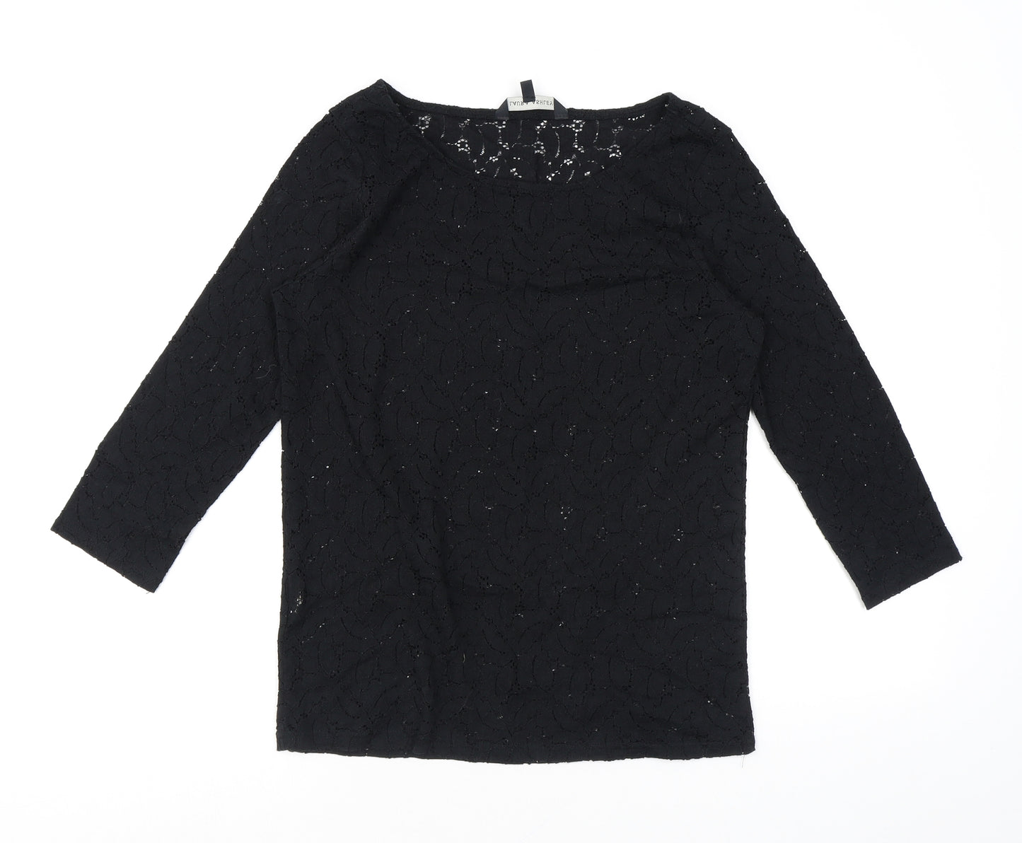 Laura Ashley Womens Black Polyester Basic Blouse Size 14 Scoop Neck