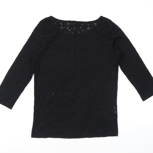Laura Ashley Womens Black Polyester Basic Blouse Size 14 Scoop Neck